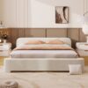Queen, Cozy Bouce Upholstered Bed Dreamy Bedroom Addition, Boucle Fabric - White - Image 2