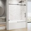 Frameless Single Sliding Shower Door With Soft Close, 5 / 16" Clear Nano Coated Tempered Glass, 60" X 60" - Matte Black - Image 4