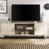Mid-Century Modern 2 Door 70" TV Stand For 80" TVs With Glass Shelf - Birch - Image 5