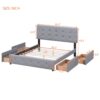 Queen Size Upholstered Platform Bed With Classic Headboard And 4 Drawers, No Box Spring Needed - Light Gray - Image 11