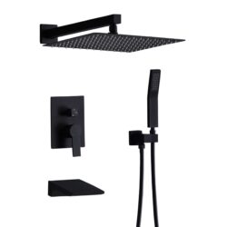 All Metal Tub Shower Faucet Set With 12" Rain Shower Head And Handheld Spray Combo, Wall Mounted - Matte Black