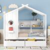 Twin Size House Bed With 2 Drawers, Kids Bed With Storage Shelf - White - Image 2