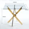 Dining Table With Cross Metal Leg And Tempered Glass, Modern Space Saving Kitchen Table For Living Room, Chrome Legs, Square Table - Golden - Image 7