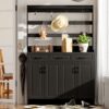 Minimalist 4 Door Shoe Cabinet With Coat Rack, Spacious Top, 3 Drawers, 8 Shelves, Metal Hooks And Handles For Hallway - Black - Image 5
