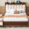 Queen Size Storage Platform Bed, With 2 Big Drawers, Twin Long Size Trundle, One Set Of Sockets & USB Ports - Walnut - Image 17