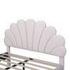 Queen Size Upholstered Platform Bed With Flower Pattern Headboard - Beige - Image 4