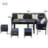 7 Piece Outdoor Furniture Set Waterproof Cushions Glass Table Space Saving - Blue - Image 3