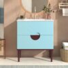 Bathroom Vanity Cabinet With Ceramic Sink Combo Set, Frame Modern Bathroom Storage Cabinet With 2 Drawers - Blue - Image 3