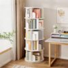 5 Tier Rotating Bookshelf, 360° Spinning Design, Space Saving Storage, For Home And Office - White - Image 9