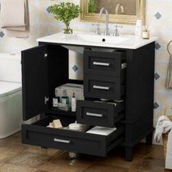 Bathroom Vanity, Modern Bathroom Cabinet With Sink Combo Set, Bathroom Storage Cabinet With A Soft Closing Door And 3 Drawers, Solid Wood Frame - Black