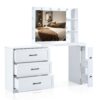 Vanity Desk With Freely Adjustable Side Cabinet, Makeup Vanity With Hollywood Lights, 5 Storage Drawers & 2-Shelves, Modern Dressing Table - White - Image 14