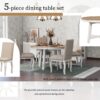 5 Piece Farmhouse Dining Table Set Wood Round Extendable Dining Table And 4 Upholstered Dining Chairs - Oak Natural / Antique White - Image 5