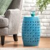 Lilac - Lace Cut Side Table Iron Compact Design - Blue - Image 7