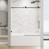 Frameless Single Sliding Shower Door With Soft Close, 5 / 16" Clear Nano Coated Tempered Glass, 60" X 60" - Matte Black - Image 2