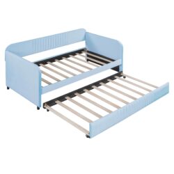 Upholstered Daybed Sofa Bed Twin Size With Trundle Bed And Slat - Light Blue