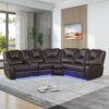 Modern Faux Leather Manual Reclining With Center Console And LED Light Strip, Living Room Furniture Set, Symmetrical Couch With 2 Cup Holders And Storage For Living Room - Brown - Image 2