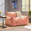Allea - Velveteen Bean Bag Chair With Armrests, Soft Velvet - Pink - Image 2