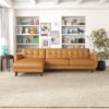 Allison - Left Facing Leather Sectional Sofa - Tan - Image 11