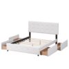Queen Size Upholstered Platform Bed With Classic Headboard And 4 Drawers, No Box Spring Needed - White - Image 3