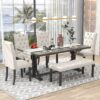 Farmhouse Dining Table Set 6 Piece Wood Table, Upholstered Chairs & Bench - Gray - Image 2