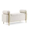 Elegant Upholstered Linen Storage Bench With Cylindrical Arms And Iron Legs - Beige - Image 13