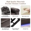 3 Pieces Recliner Sofa Sets Home Theater Seating Manual Recliner Chair With Center Console And Led Light Strip For Living Room - Brown - Image 8