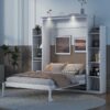 Full Size Murphy Wall Bed With Shelves And LED Lights - White - Image 21