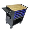 4 Drawers Multifunctional Tool Cart With Wheels And Wooden Top - Black / Blue - Image 5