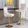Thick Golden Swivel Velvet Barstools Adjusatble Seat Height From 27-35", Modern Upholstered Bar Stools With Backs Comfortable Tufted For Home Pub And Kitchen Island (Set of 2) - Beige - Image 19