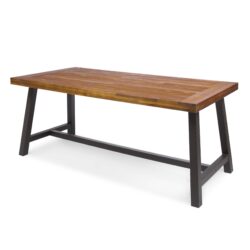 Carlie - Outdoor Sandblast Dining Table With Rustic Metal Iron Legs - Brown / Black