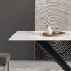 63" Modern Artificial Stone Straight Edge Metal X-Leg Dining Table, 6 People - White / Black - Image 8