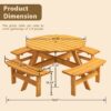 8 Person Wooden Picnic Table, Outdoor Camping Dining Table With Seat, Garden, Diy With 4 Built-In Benches, 2220Lb Capacity - Natural - Image 2