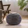 Malibu - Modern Knitted Wool Round Pouf With Handcrafted Design - Charcoal - Image 7