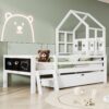 Twin Size House Bed With Ladder, Storage Drawers, And Blackboard Design - White - Image 7