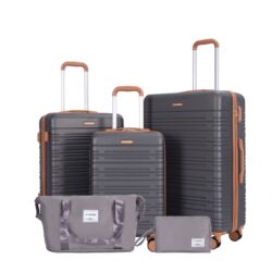 5 Piece Set (20"24"28 +A Travel Bag And A Toiletry Bag), Hard Case Spinner Wheels Luggage Sets With Tsa Lock Carry On Suitcase Luggage Durable Suitcase - Gray
