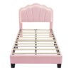 Twin Size Upholstered Flower-Shape Bed, Elegant Flowers Headboard With LED Light Strip, Sherpa Fabric Platform Bed With Slats Support - Pink - Image 4
