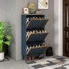 3 Door Metal Shoe Rack, Freestanding Modern Shoe Storage Cabinet With Metal Rattan, Particle Board For Entryway - Blue Gray - Image 5