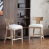 Counter Stools (Set of 2), Upholstered Counter Height Bar Stools With Solid Rubber Wood Frame, Backrest, Footrest, Armless Barstools For Home Bar, Kitchen Counter - Beige / Natural - Image 3