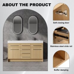 Original 60" Freestanding Bathroom Vanity With Double Resin Sink Soft Closing Doors & Drawers Plywood - Oak