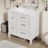 Bathroom Vanity With Ceramic Sink, Flip Out Drawer Design For Plumbing, Soft Close Drawers - White - Image 10