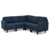 Comfy 5 Pieces L Shaped Sofa With Wooden Legs, Modern Side Chairs For Living Room - Navy Blue - Image 2