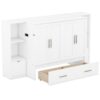 Queen Size Murphy Bed With Shelves, Drawers And USB Ports - White - Image 5