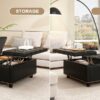 Large Square Storage Stool With 2 Storage Doors, Footstool For Living Room Studded Mid - Century Modern Coffee Table - Black - Image 4