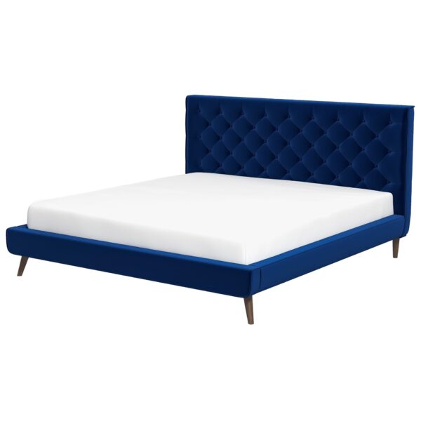 Dillon - Velvet Platform Bed King Size - Blue