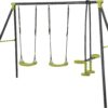 Xns008 Interesting Triple Children Metal Safe Swing Set 440Lbs For Outdoor Playground Three Seat Swing For Age 3+ - Green / Black - Image 3