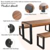 3 Pieces Outdoor Dining Table With 2 Benches, Patio Dining Set With Unique Top Texture, Acacia Wood Top & Steel Frame, All Weather Use, For Outdoor & Indoor - Natural - Image 7