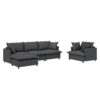 3 Piece Living Room Set Modular L Shaped Sectional Couch Upholstered, 3 Seater Sofa & Armchair & Movable Ottoman 5 Seat - Gray - Image 4