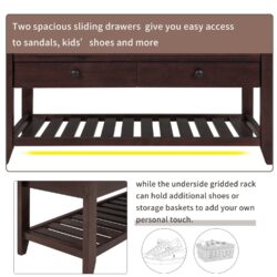 Multipurpose Entryway Storage Bench With Cushioned Seat And Drawers - Espresso