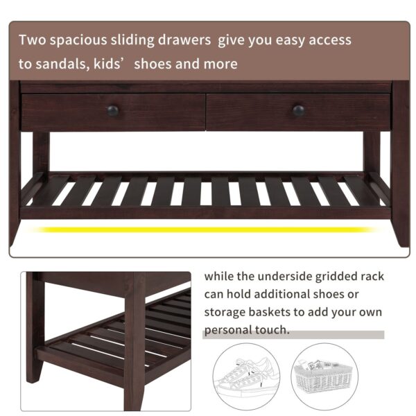 Multipurpose Entryway Storage Bench With Cushioned Seat And Drawers - Espresso