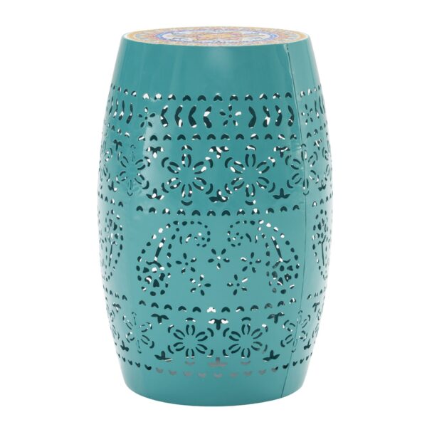 Ruby - Mosaic Style Side Table With Ceramic Tile And Iron Frame - Teal
